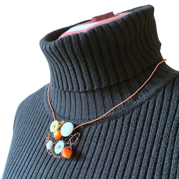 Handmade - Cooper Wire - Wrapped Button & Bead Statement Necklace - Picture 2 of 10